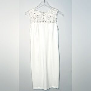 Adam Lippes Embroidered Floral Yoke Ivory Cream Knit Sheath Dress Size 6